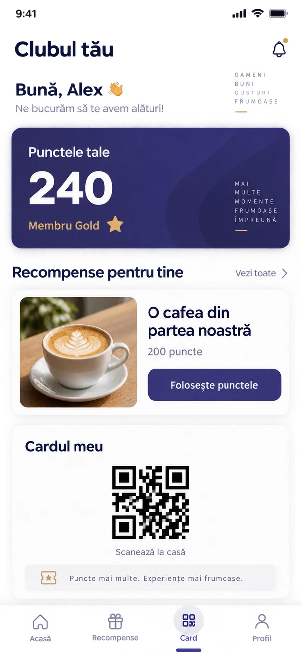 Customer loyalty mobile app concept showing points and rewards