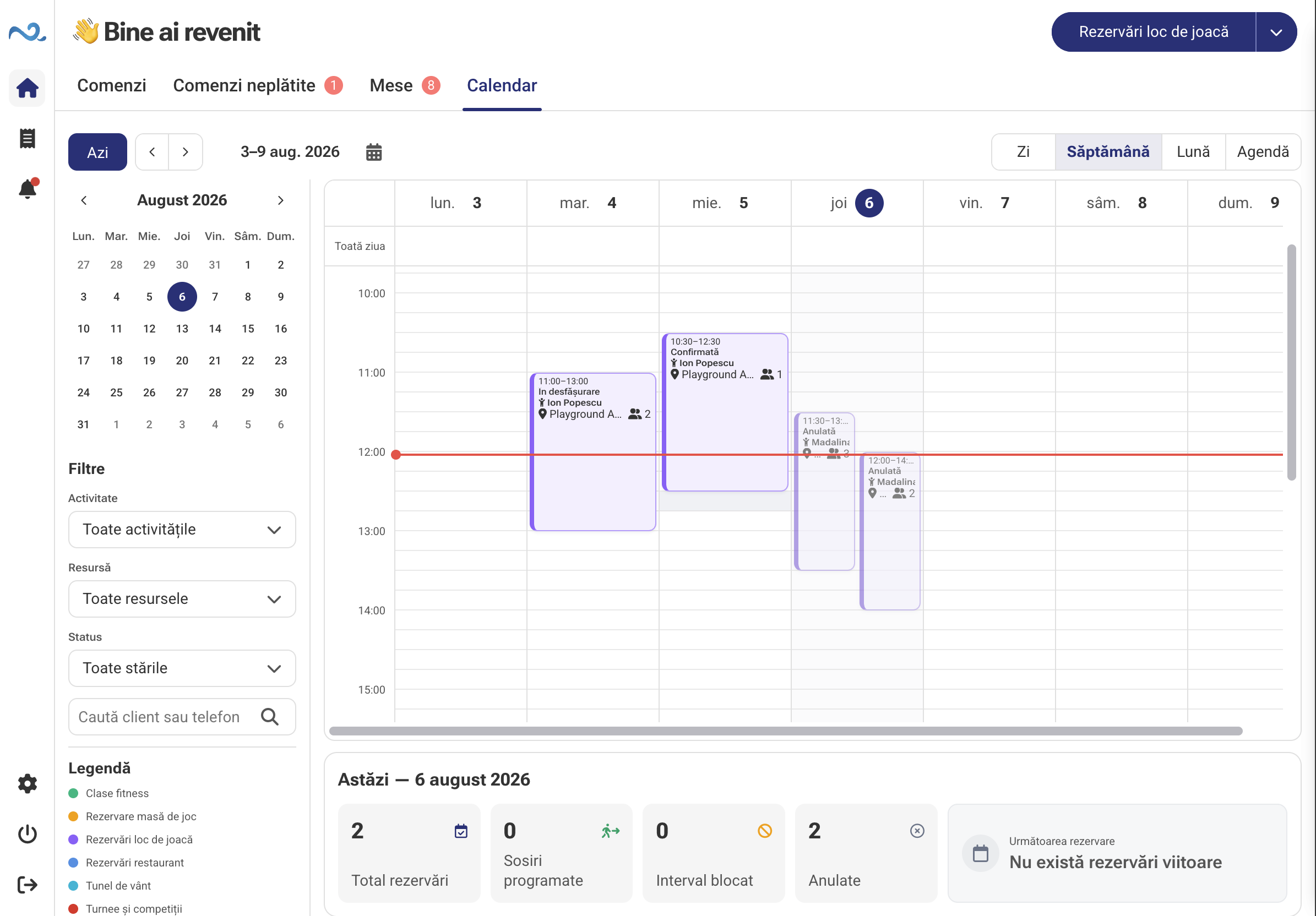 Calendarul rezervărilor și programărilor