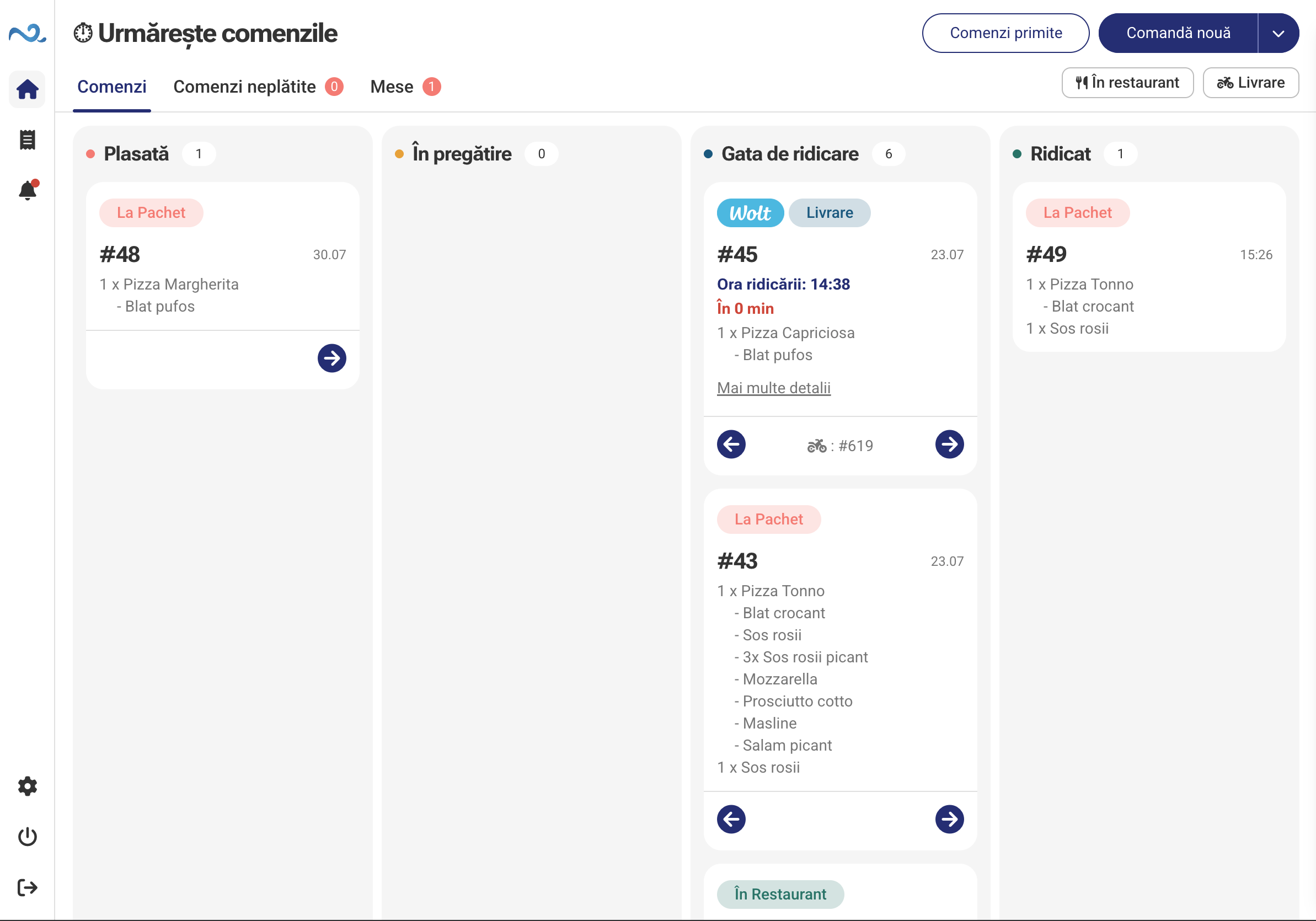 Comenzile din POS & Comenzi, grupate pe stări