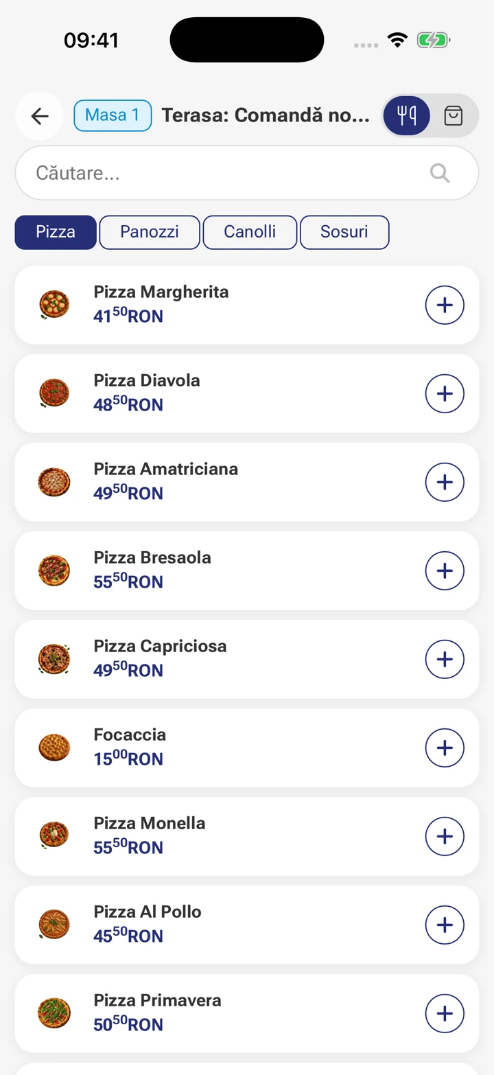 Produse, opțiuni și observații adăugate direct la masă.